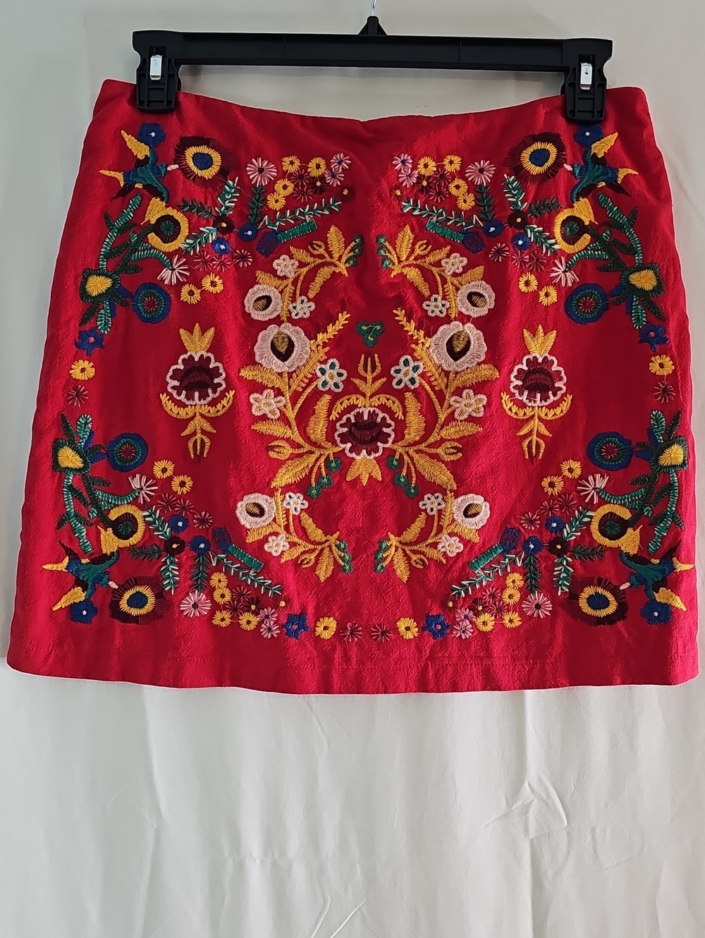 Umgee Red Embroidered Floral Mini Skirt